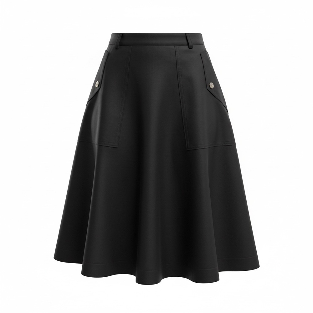 Marc by Marc Jacobs Black A-Line Midi Skirt with Front Pocket Tabs